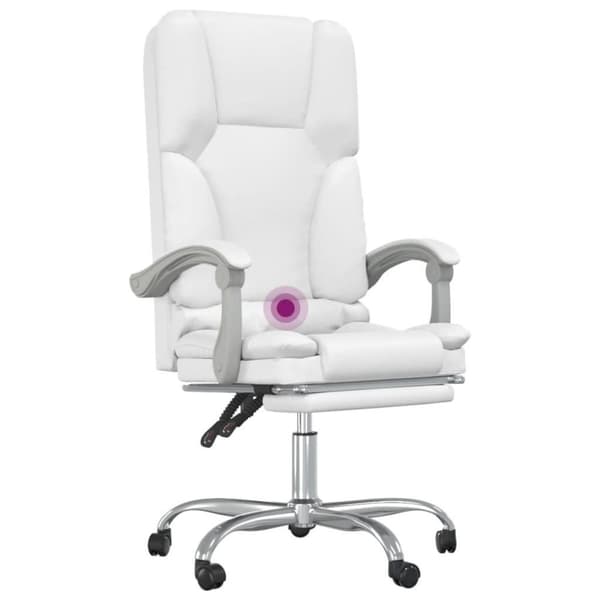 vidaXL Kontorsstol med massage vit konstläder