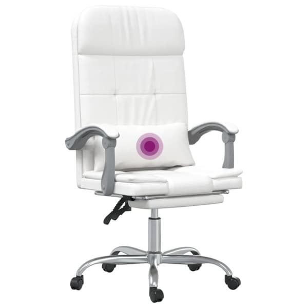 vidaXL Kontorsstol med massage vit konstläder