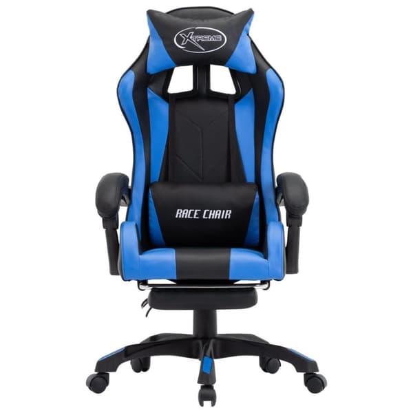 vidaXL Gamingstol med fotstöd blå och svart konstläder