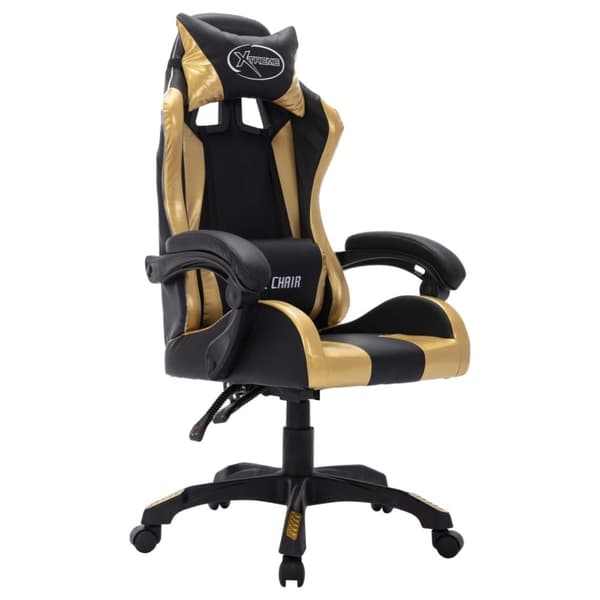 vidaXL Gamingstol med RGB LED-lampor guld och svart konstläder