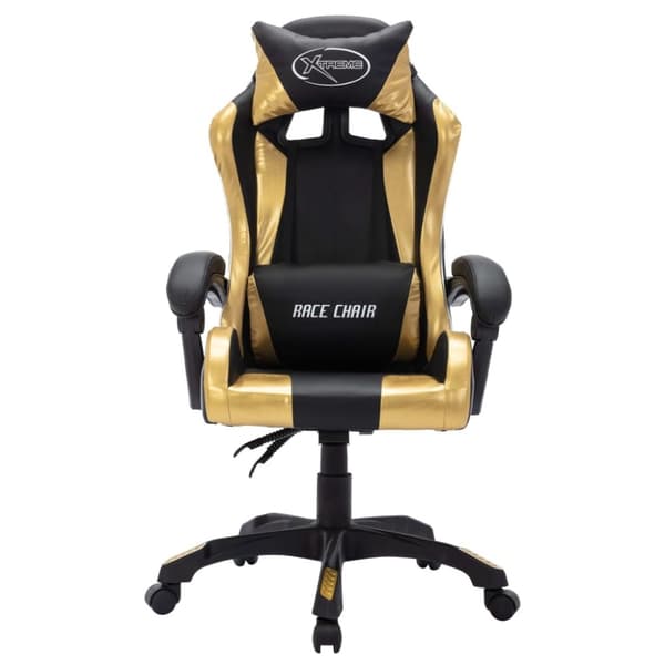 vidaXL Gamingstol med RGB LED-lampor guld och svart konstläder