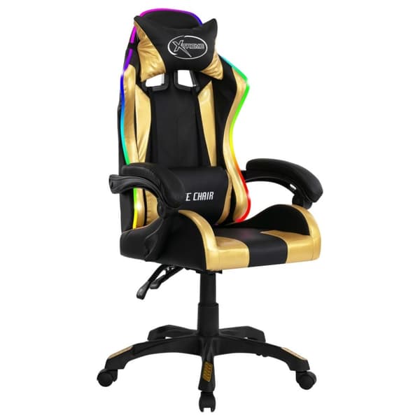 vidaXL Gamingstol med RGB LED-lampor guld och svart konstläder