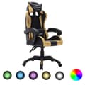 Miniatyrbild 1 av 10: vidaXL Gamingstol med RGB LED-lampor guld och svart konstläder