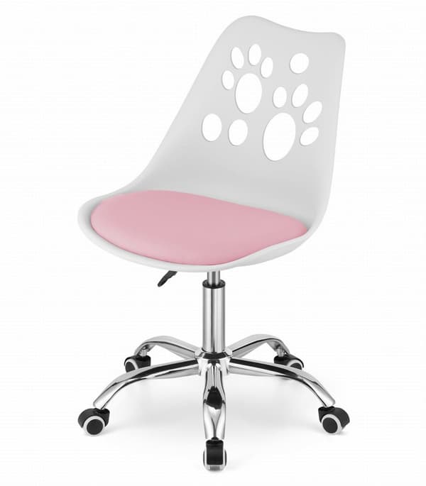 Børnekontorstol PRINT - justerbar i højden - hvid pink