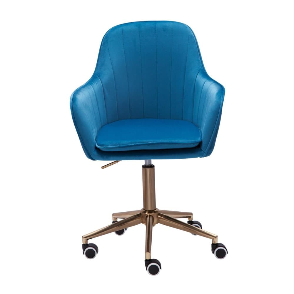 Rootz desk velvet blue Design swivel chair with backrest Work chair