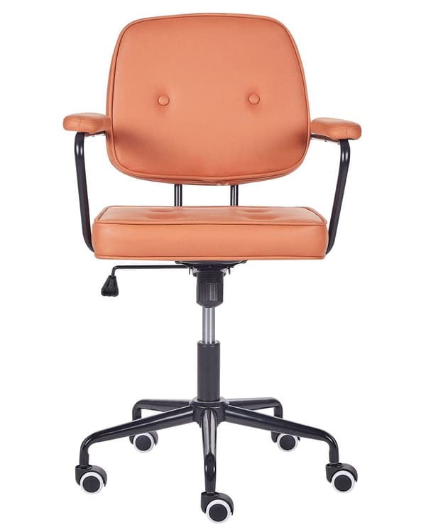 Kontorsstol Orange Konstläder Vridbar Justerbar Höjd med Armstöd Hemmakontor Traditionell Design