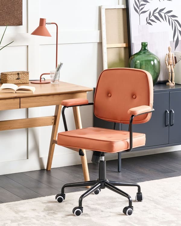 Kontorsstol Orange Konstläder Vridbar Justerbar Höjd med Armstöd Hemmakontor Traditionell Design