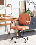 Miniatyrbild 2 av 9: Kontorsstol Orange Konstläder Vridbar Justerbar Höjd med Armstöd Hemmakontor Traditionell Design
