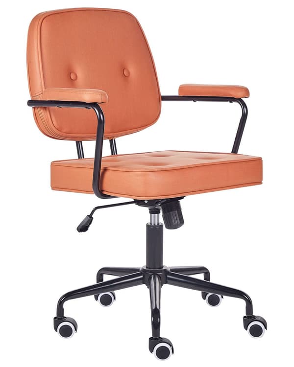 Kontorsstol Orange Konstläder Vridbar Justerbar Höjd med Armstöd Hemmakontor Traditionell Design