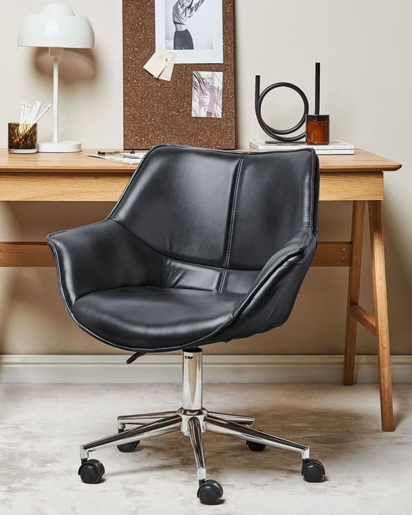 Kontorsstol Svart Konstläder Justerbar Höjd Elegant Design Hemmakontor