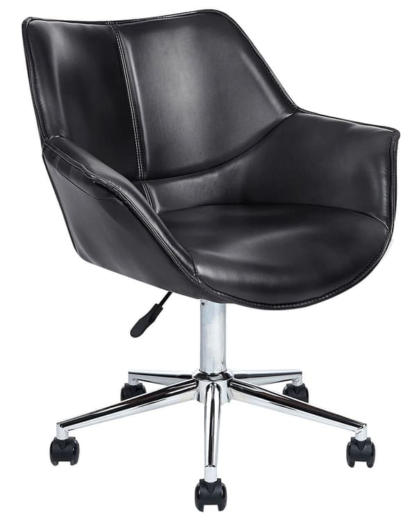 Kontorsstol Svart Konstläder Justerbar Höjd Elegant Design Hemmakontor