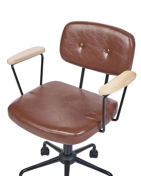 Kontorsstol Brun Konstläder Vridbar Justerbar Höjd med Armstöd Arbetsrum För Hemmakontor Traditionell Design