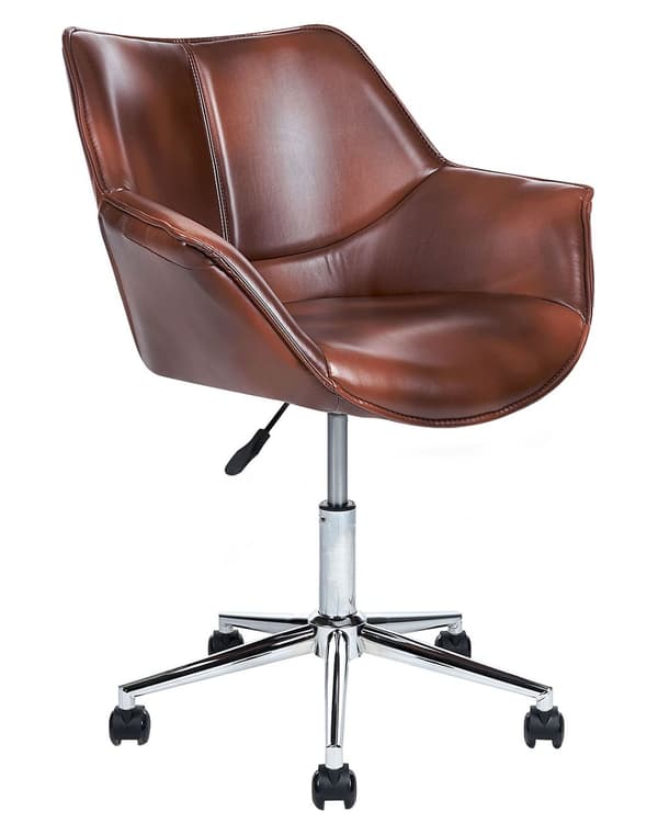 Kontorsstol Brun Konstläder Justerbar Höjd Elegant Design Hemmakontor
