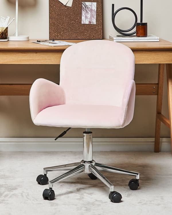 Kontorstol i rosa fløyel med høydejustering Office Homeoffice Skrivebordsstol