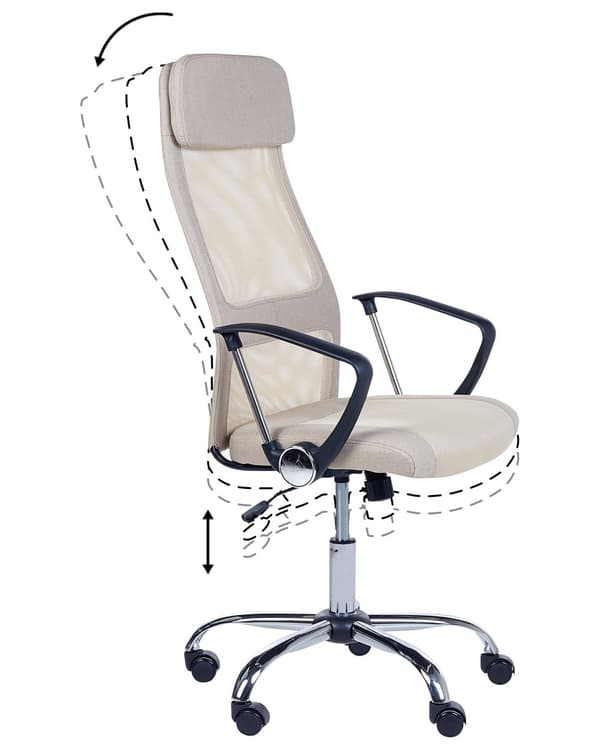 Kontorsstol Beige Meshtyg och konstläder Gaslift Justerbar snurrstol med recliner-funktion