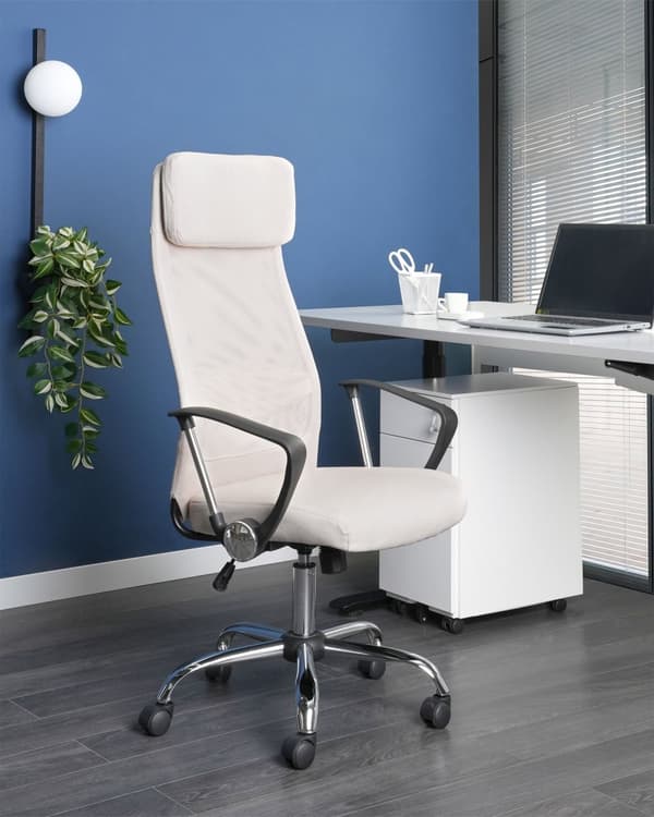 Kontorsstol Beige Meshtyg och konstläder Gaslift Justerbar snurrstol med recliner-funktion
