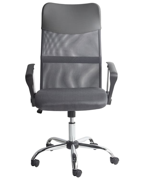 Työtuoli harmaa 63 x 114-122 x 63 cm verkkokangas keinonahka pyörivä kääntyvä säädettävä moderni