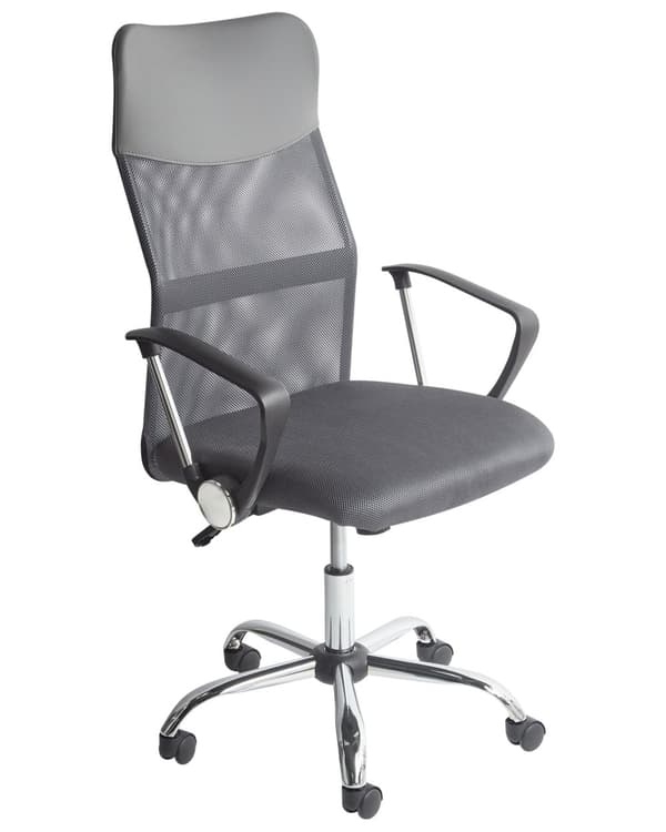 Työtuoli harmaa 63 x 114-122 x 63 cm verkkokangas keinonahka pyörivä kääntyvä säädettävä moderni