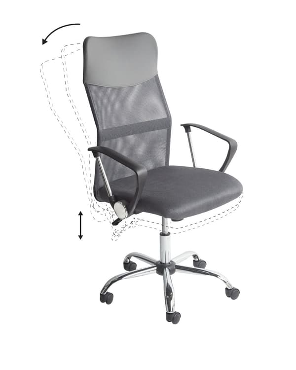 Työtuoli harmaa 63 x 114-122 x 63 cm verkkokangas keinonahka pyörivä kääntyvä säädettävä moderni