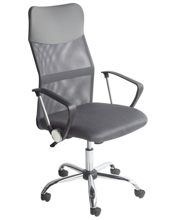 Työtuoli harmaa 63 x 114-122 x 63 cm verkkokangas keinonahka pyörivä kääntyvä säädettävä moderni