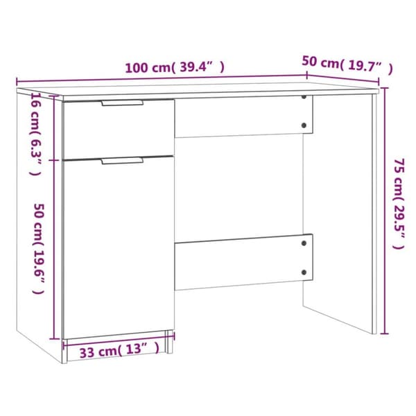vidaXL Työpöytä musta 100x50x75 cm tekninen puu