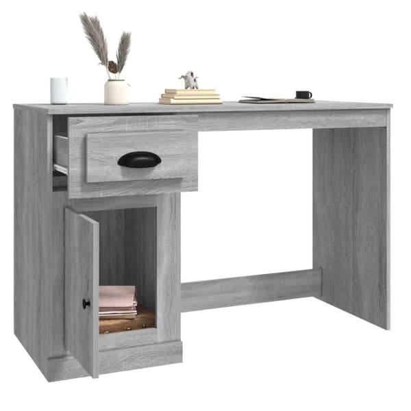 vidaXL Työpöytä laatikolla harmaa Sonoma 115x50x75 cm tekninen puu
