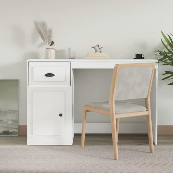 vidaXL skrivebord med skuffe 115x50x75 cm konstrueret træ hvid
