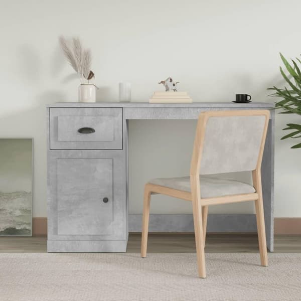 vidaXL Työpöytä laatikolla betoninharmaa 115x50x75 cm tekninen puu