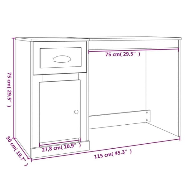 vidaXL Skrivebord med skuff røkt eik 115x50x75 cm konstruert tre