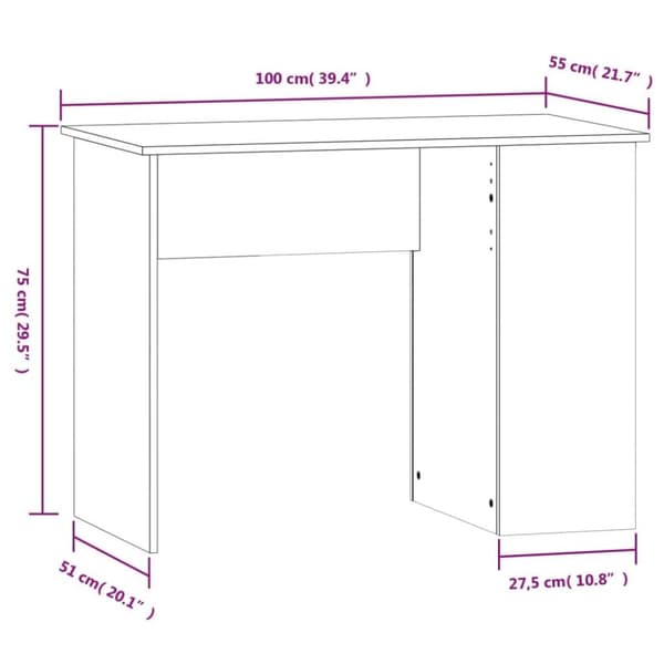 vidaXL Työpöytä savutammi 100x55x75 cm tekninen puu