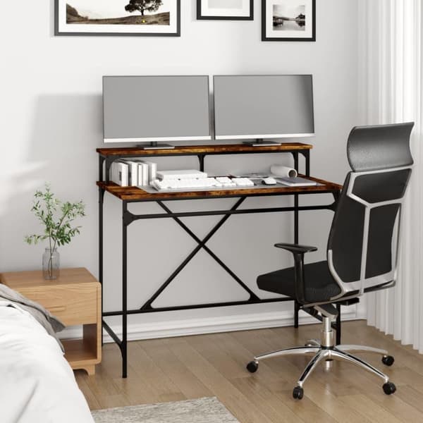 vidaXL Työpöytä savutammi 100x50x90 cm tekninen puu ja rauta