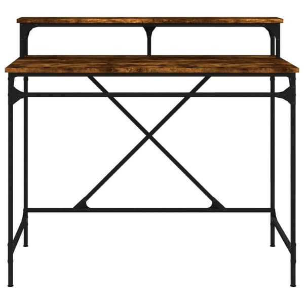 vidaXL Työpöytä savutammi 100x50x90 cm tekninen puu ja rauta