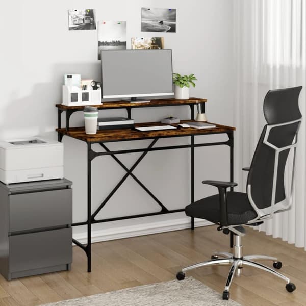 vidaXL Työpöytä savutammi 100x50x90 cm tekninen puu ja rauta