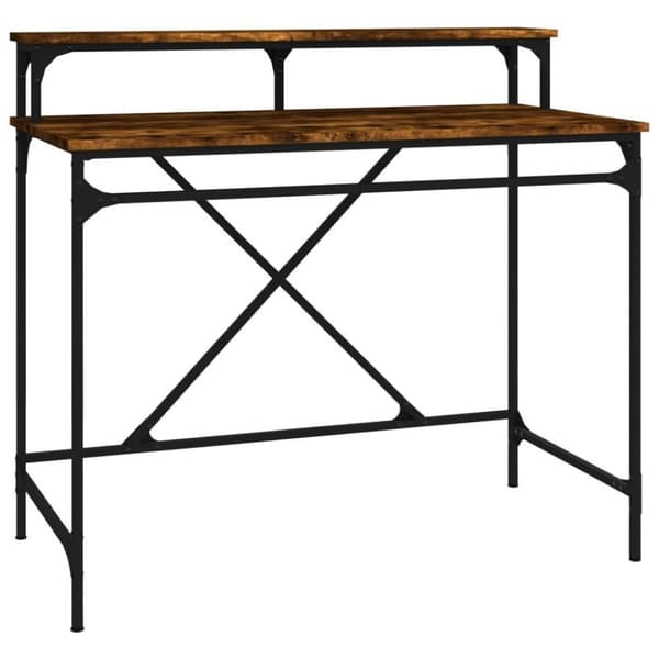 vidaXL Työpöytä savutammi 100x50x90 cm tekninen puu ja rauta