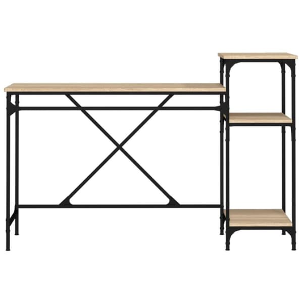 vidaXL Työpöytä hyllyillä Sonoma-tammi 135x50x90 cm tekninen puu/rauta