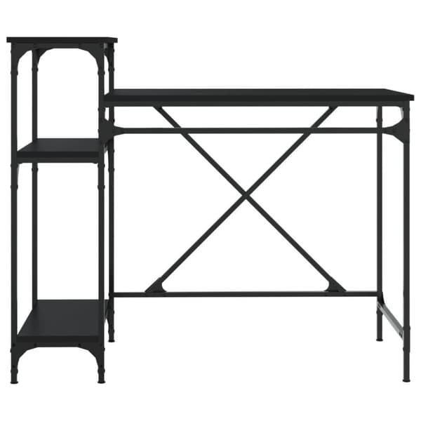 vidaXL Työpöytä hyllyillä musta 105x50x90 cm tekninen puu ja rauta