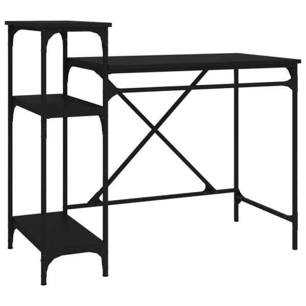 vidaXL Työpöytä hyllyillä musta 105x50x90 cm tekninen puu ja rauta