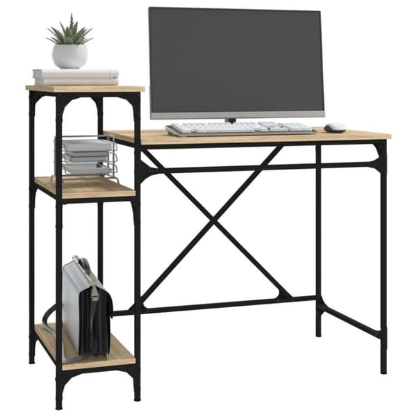 vidaXL Työpöytä hyllyillä Sonoma-tammi 105x50x90 cm tekninen puu/rauta