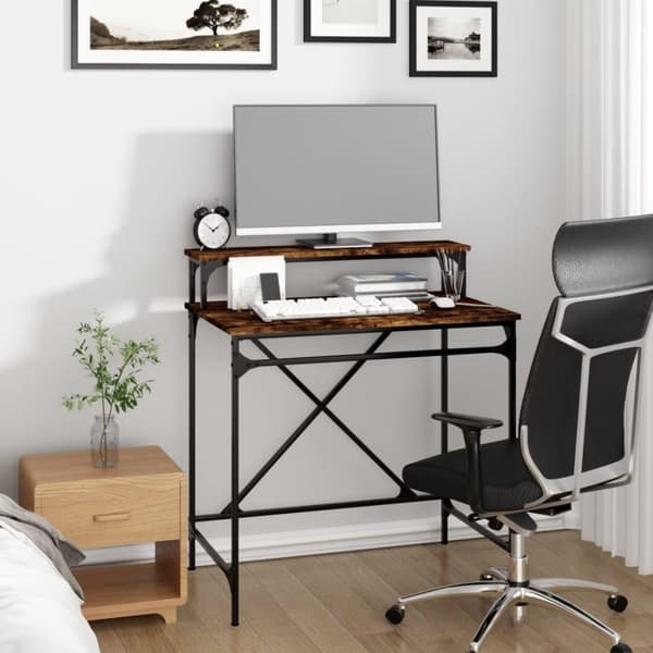 vidaXL Skrivbord rökfärgad ek 80x50x90 cm konstruerat trä och järn
