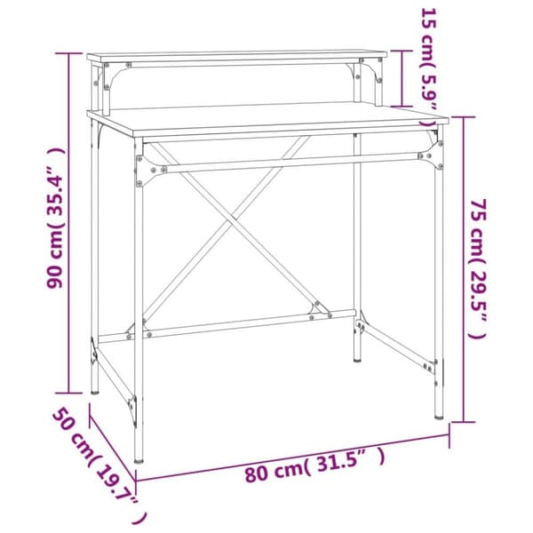 vidaXL Skrivbord rökfärgad ek 80x50x90 cm konstruerat trä och järn