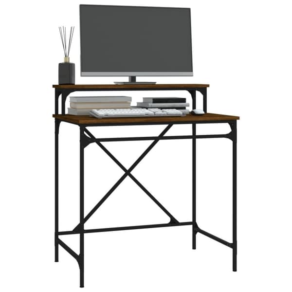 vidaXL Skrivbord brun ek 80x50x90 cm konstruerat trä och järn