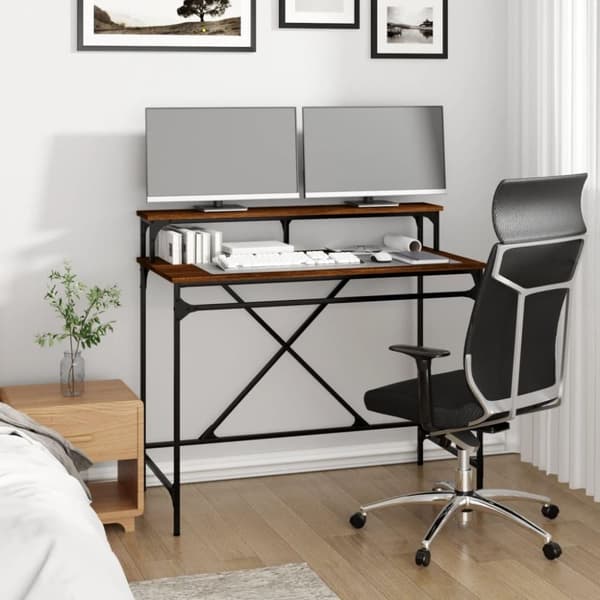 vidaXL Skrivebord brun eik 100x50x90 cm konstruert tre og jern