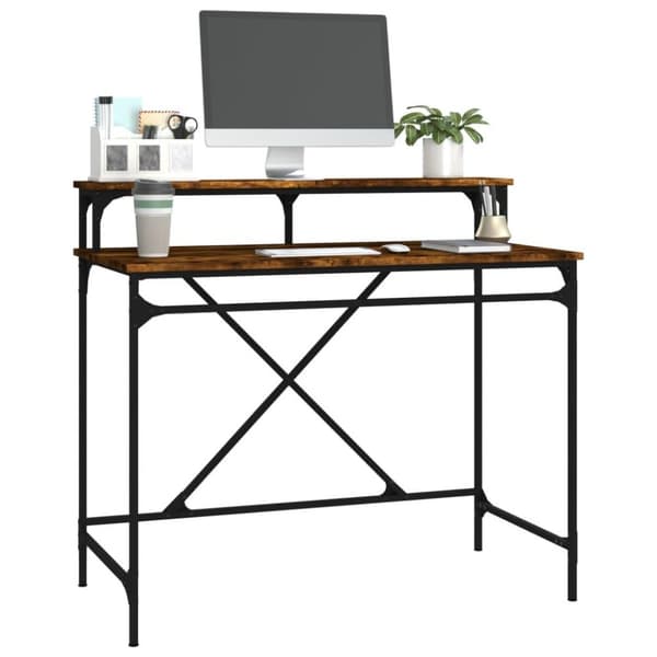 vidaXL Skrivebord røkt eik 100x50x90 cm konstruert tre og jern