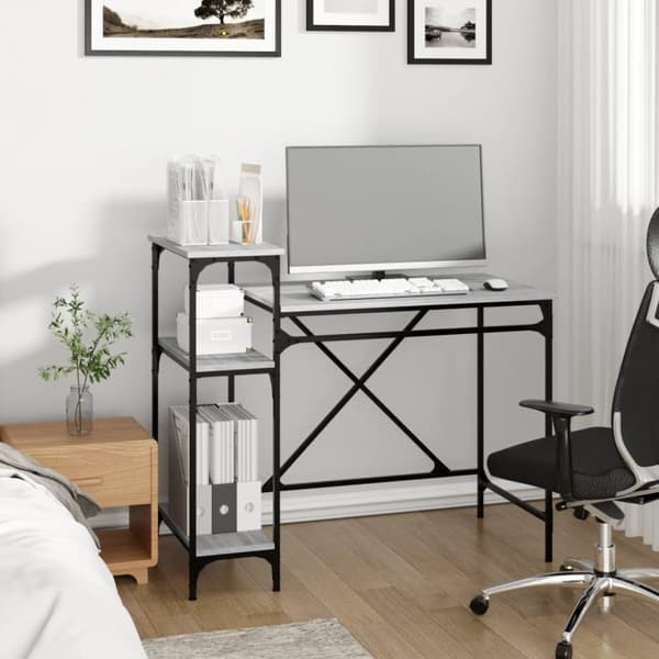 vidaXL Skrivebord hyller grå sonoma 105x50x90 cm konstruert tre jern