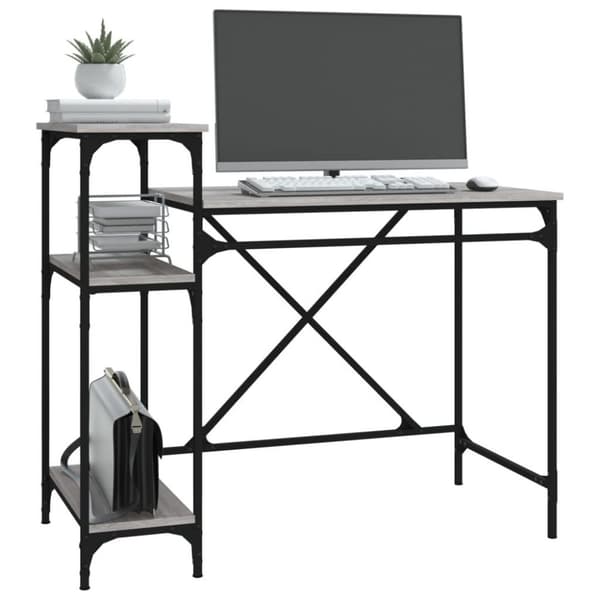 vidaXL Skrivebord hyller grå sonoma 105x50x90 cm konstruert tre jern