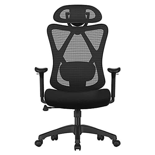SONGMICS kontorstol, ergonomisk skrivebordsstol, computerstol, mesh stol, sort