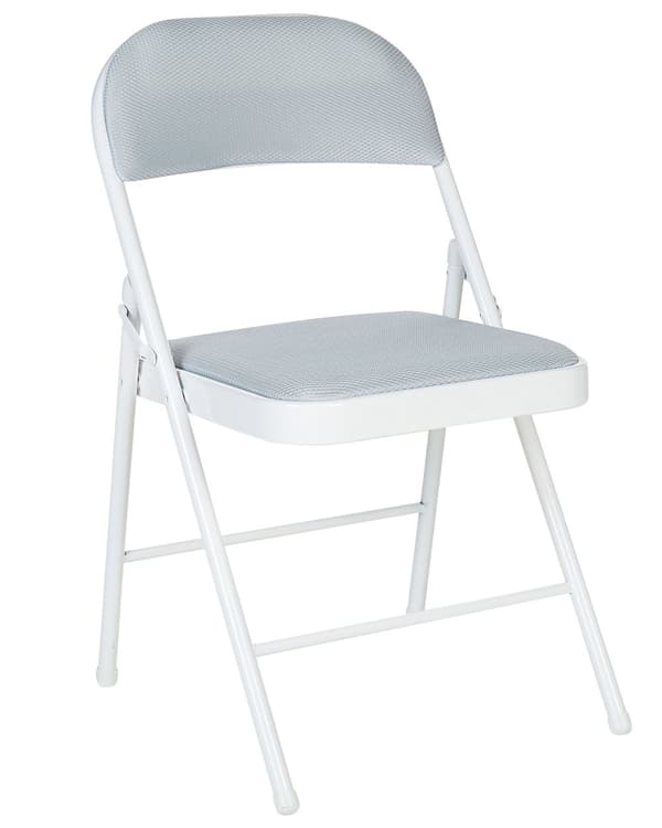 Set med 4 Fällbara Stolar Ljusgrå Metall med Vit Ram Vadderad Sits och Ryggstöd i Tyg Kök Matsal