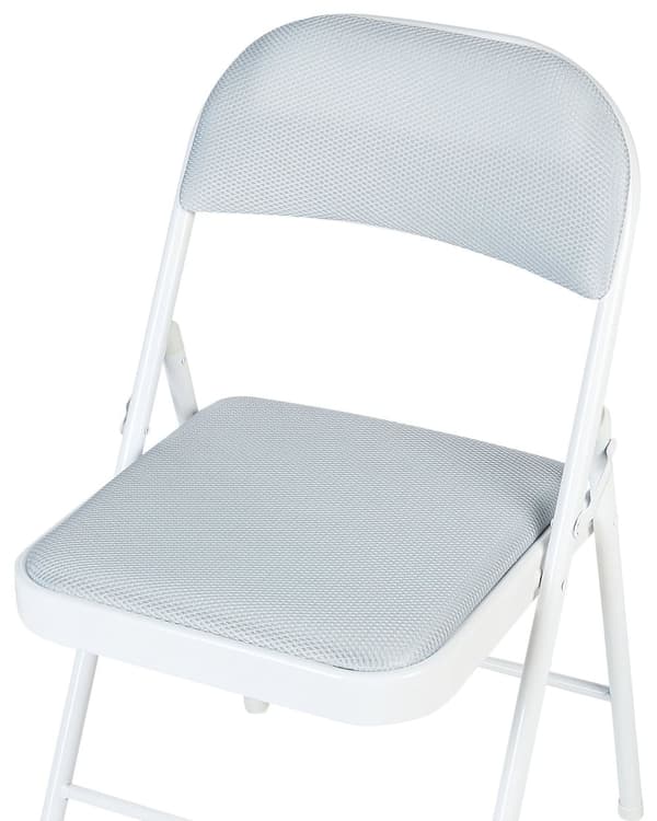 Set med 4 Fällbara Stolar Ljusgrå Metall med Vit Ram Vadderad Sits och Ryggstöd i Tyg Kök Matsal