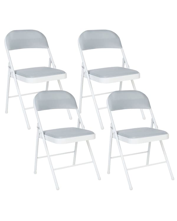 Set med 4 Fällbara Stolar Ljusgrå Metall med Vit Ram Vadderad Sits och Ryggstöd i Tyg Kök Matsal