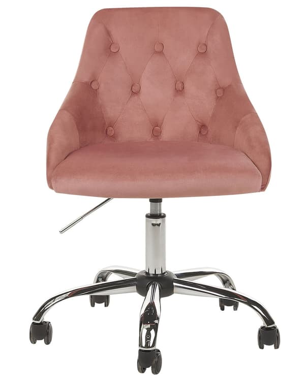 Kontorstol Lyserød Velour Moderne Skrivebordsstol med Hjul Drejestol til Pigeværelse Ergonomisk Stol med Armlæn